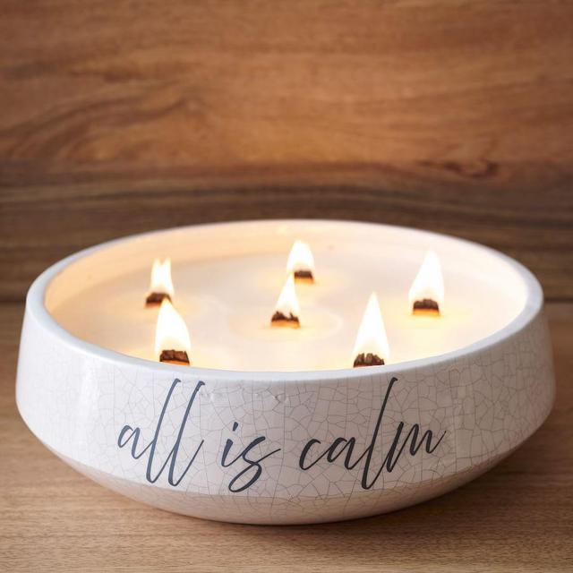 Mindfulness Collection, All is Calm Ceramic Candle ,Cerulean Sea, XL ,10"x3"