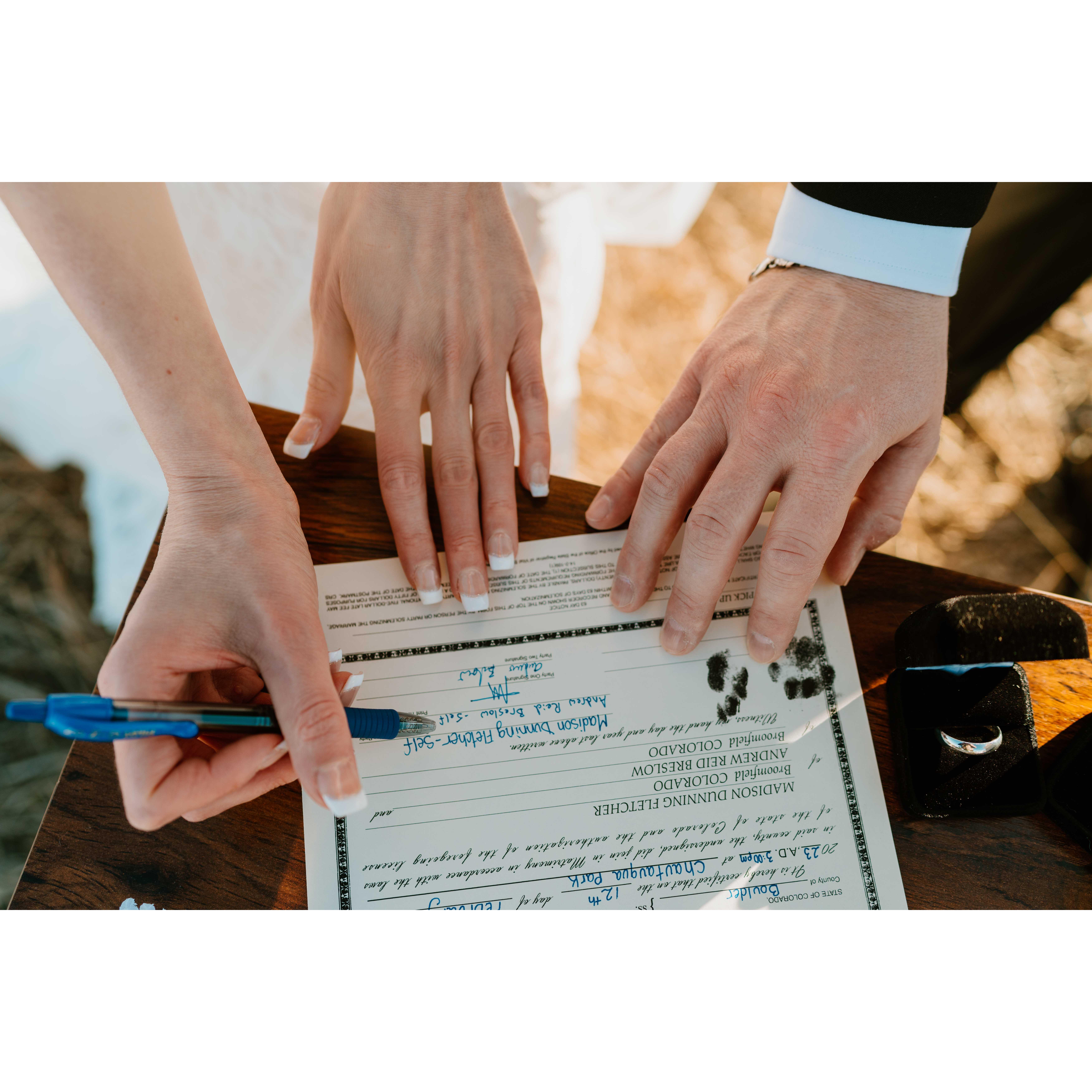 Signing our marriage license. 