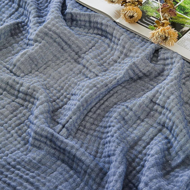 EMME Cotton Muslin Large Throw Blanket Couch Breathable Gauze Soft Lightweight Bed Blankets Adults (Heather Navy, 50"x70")