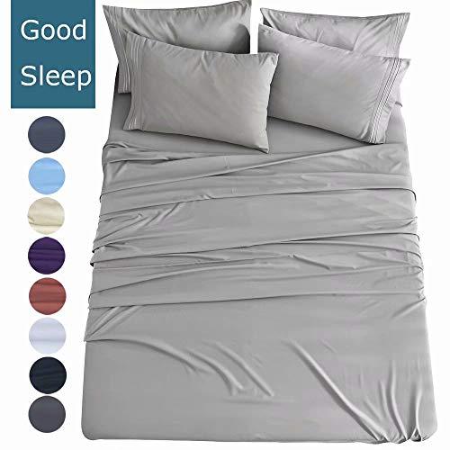 Shilucheng King Size 6-Piece Bed Sheets Set Microfiber 1800 Thread Count Percale 16 Inch Deep Pockets Super Soft and Comforterble Wrinkle Fade and Hypoallergenic(King,Grey)