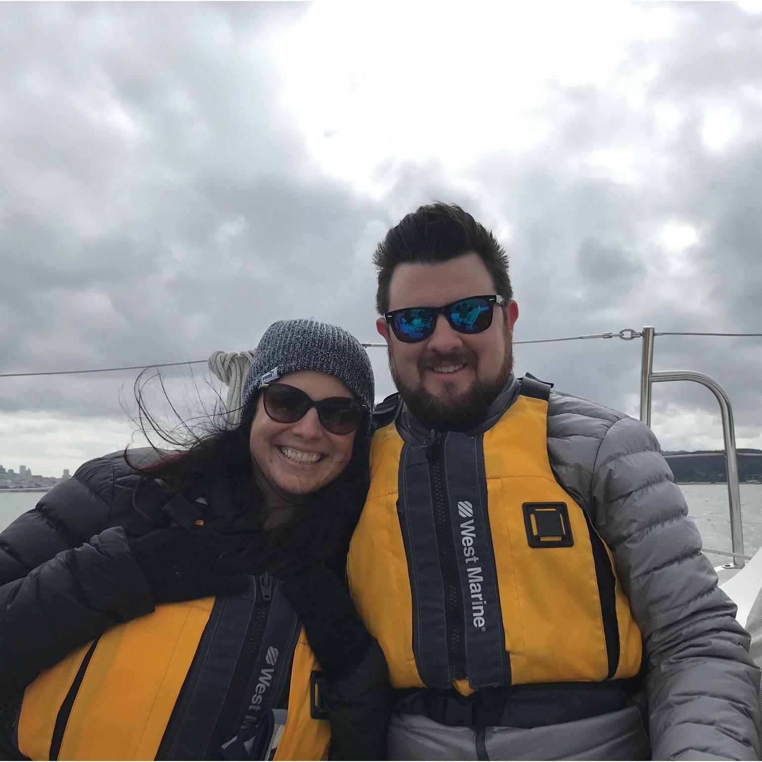 The reality of sailing on the bay...semi winter coats during the middle of summer.  This might be the same trip we saw a small grey whale right in front of the boat!