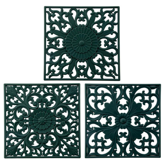 Kalsreui Silicone Trivets Mats for Hot Dishes, Square Trivet Hot Pads for Kitchen Counter, Trivet for Hot Pots and Pans, Thick Heat Resistant Mat for Quartzs, Kitchen Tabletops Pot Holder Set 3 Green
