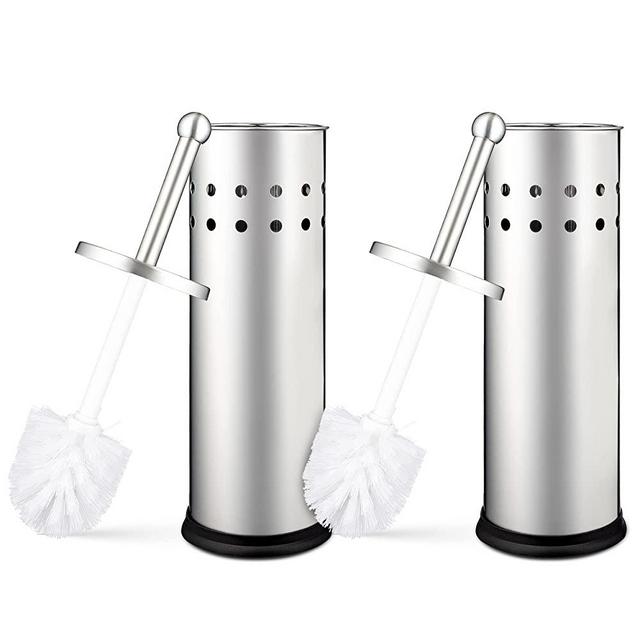Home Intuition Modern Brushed Stainless Steel Toilet Brush & Holder Set, Bathroom Bowl Scrubber with Holder, 2 Pack