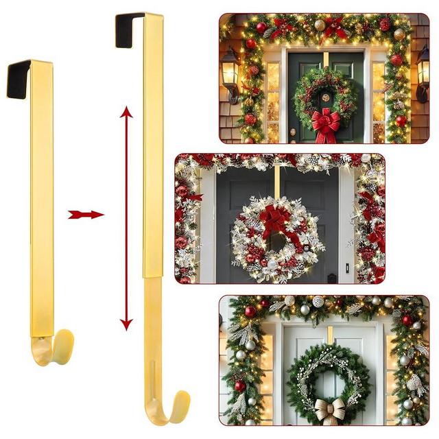 Wreath Door Hanger, Adjustable Wreath Hangers for Front Door from 15 to 25 Inch, Non Scratch Over the Door Hooks, 20lbs Metal Hook Perfect for Heavy Easter Halloween Christmas Wreaths Home Decorations