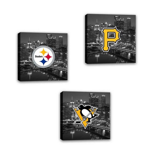 Pittsburgh City Sports Team Canvas Wall Art Steelers Poster American Football Hockey Baseball Wall Decoration Artwork Collection Gift Framed X3pcs (Framed x3p,Framed 12" x 12")