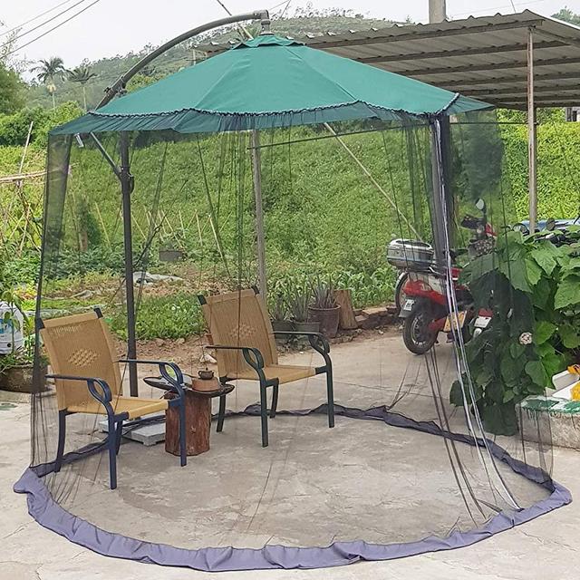 7.5-11ft Black Patio Umbrella Mosquito Netting, with Double Zipper Door, Polyester Mesh Net Screen Universal for Almost Outdoor Market Table Umbrellas & Cantilever Offset Hanging Umbrella w/Tilt