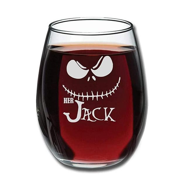 Nightmare Before Christmas Her Jack Stemless Wine Glass Cute Wine Glasses Birthday Gift for Her white 12 oz