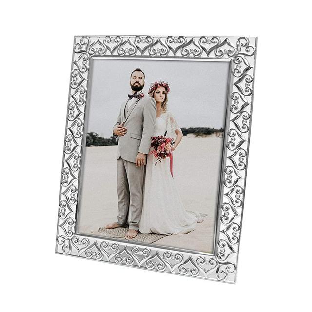 MIMOSA MOMENTS Heart Border Metal Picture Frame with Rhinestones Décor (Silver, 8x10)