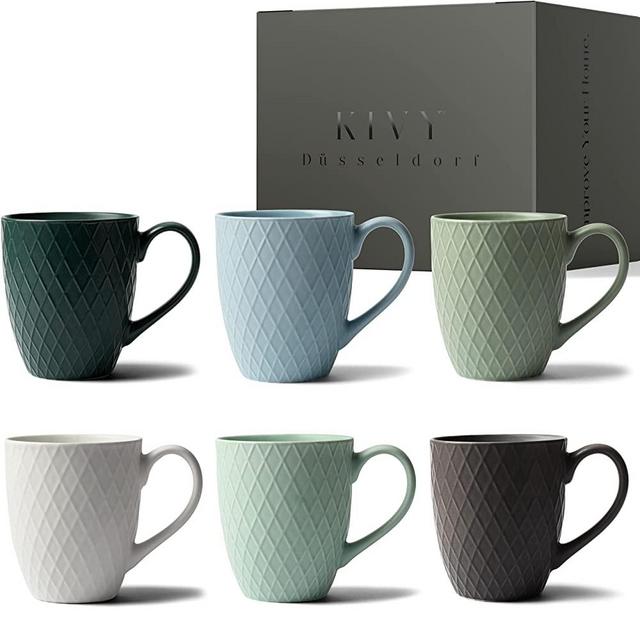 KIVY Coffee Mugs Set of 6 [14oz] - Ceramic Coffee Mug Set with Big Handle - Coffee Cups Ceramic Mugs - Tea Mugs - Large Coffee Mugs - Coffee Cup Set - Ceramic Mug - Tea cups set of 6 - Tea Cup Set