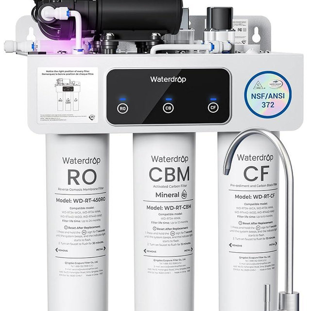 Waterdrop WD-T3-M Remineralization Reverse Osmosis Water Filter, NSF/ANSI 372 Certified, 9-Stage Undersink RO System, 450G Tankless RO Water Filtration System, 2:1 Pure to Drain, Plug-in Required