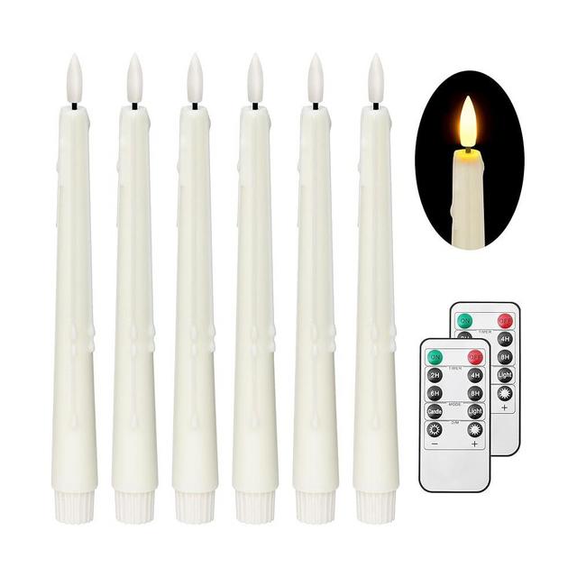 Stmarry Ivory Real Wax LED Flameless Taper Candles with Remote and Timer, 9.65 Inch Flameless Candlesticks, Drip Wax Battery Operated Candles with 3D Flickering Flame - Set of 6