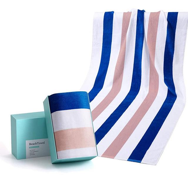WIIKWEEK 100% Cotton Beach Towel Oversized with Colorful Stripes, Soft and Quick Dry Beach/Swim/Pool/Bath Towels (30" x 60")