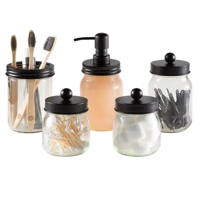 Home-Complete 5-Pc Bathroom Accessories Set, Black