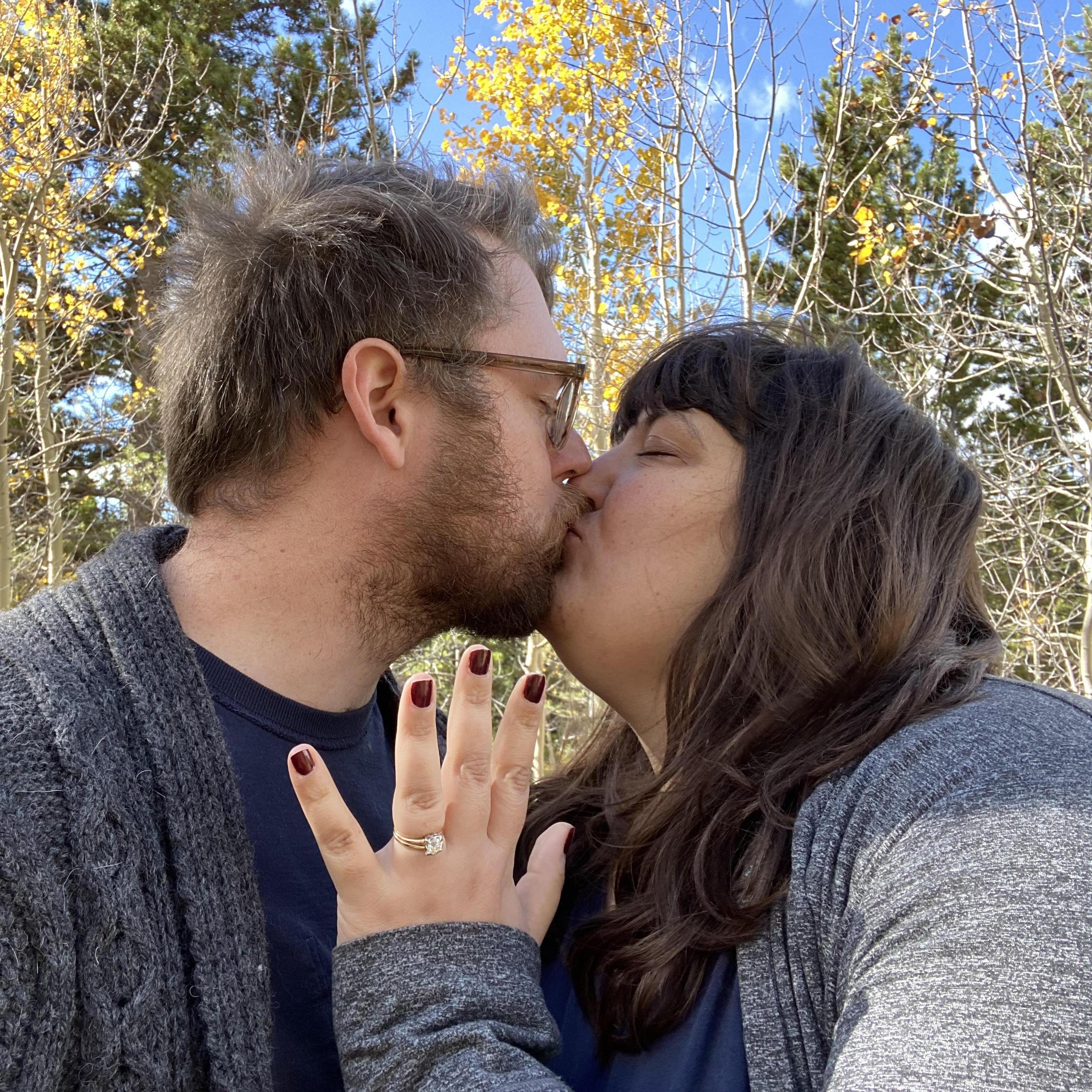 This was the moment after we got engaged. We took Skyler's jeep up on St. Mary's Glacier for some off-roading. After this pic a moose walked past us about 30 feet away. That's a good omen, right?