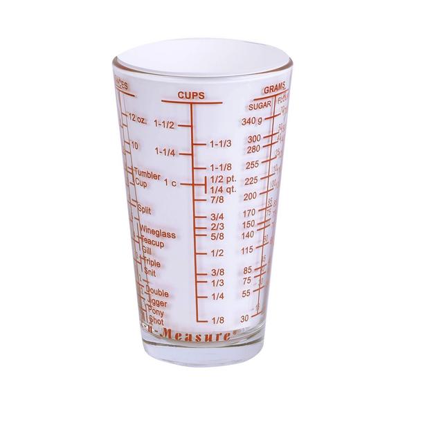 Kolder Mix N Measure Glass, Multi-Purpose Liquid and Dry Measuring Cup, 6 Units of Measurement, Heavy Glass, Red