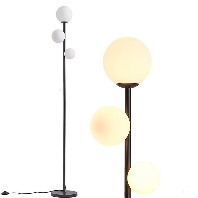 3 Globe Mid Century Floor Lamp, 3 Lights Black Floor Lamp for Living Room LED Bulbs Included with Warm Lighting, Modern Standing lamp Farmhouse Retro Home Decor for Bedrooms Office - Matte Black