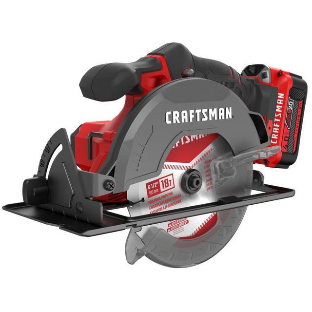 CRAFTSMAN V20 20-Volt Max 6-1/2-in Cordless Circular Saw with Brake and Metal Shoe (1-Battery Included)