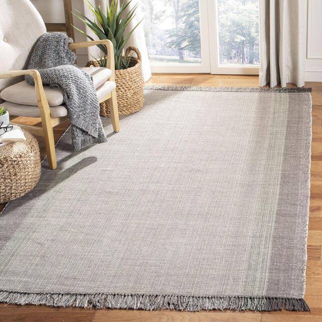 Zoltán Striped Handwoven Flatweave Cotton Gray/Green Area Rug