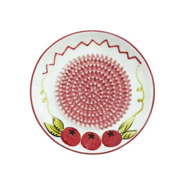 LONG XIN SERIES 1Pcs Ceramic Garlic Grater Handmade Hawthorn Pattern Grinder Plate Non-Slip Kitchen Gadget for Ginger Garlic Vegetables Cheese Chocolate (4.7"x0.79")