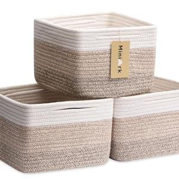 Small Organizing Baskets for Cubes Shelf, 9.7x9.7x7.1 Inch Rope Woven Storage Bins