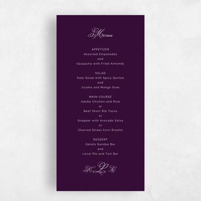 Plum, Purple Wedding Menu - Arthur