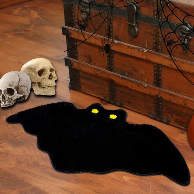 Good Haus Halloween Bath Rug for Bathroom Spider Web Bath Mat Bat Doormat Non Slip Cute Rugs for Kitchen Bedroom Holiday Outdoor Bedroom (Black Bat)