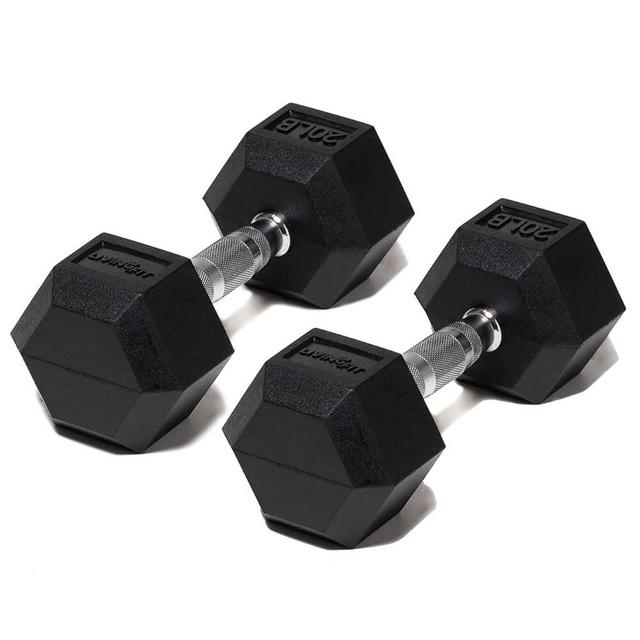 Living.Fit Rubber Encased Hex Dumbbell Hand Weights. Single Dumbbells or Dumbbell Pairs. 5LB to 100 LB Dumbbell Sets for Strength Workouts