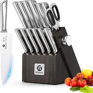 imarku Kitchen Knife Set with Block and Built-in Sharpener, Japanese Stainless Steel 14-Piece Knife Set with Utility Knife, Dishwasher Safe, Non-Slip Ergonomic Handles, Essential Gift for Home Cooks