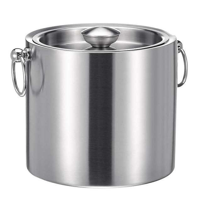 CAOANTRY Ice Bucket with Lid & Tong- Well Made Insulated Stainless Steel Keep Ice Frozen Longer - Ideal for Cocktail Bar, Parties, Chilling Wine, Champagne - 3 Liter (Stainless Steel)