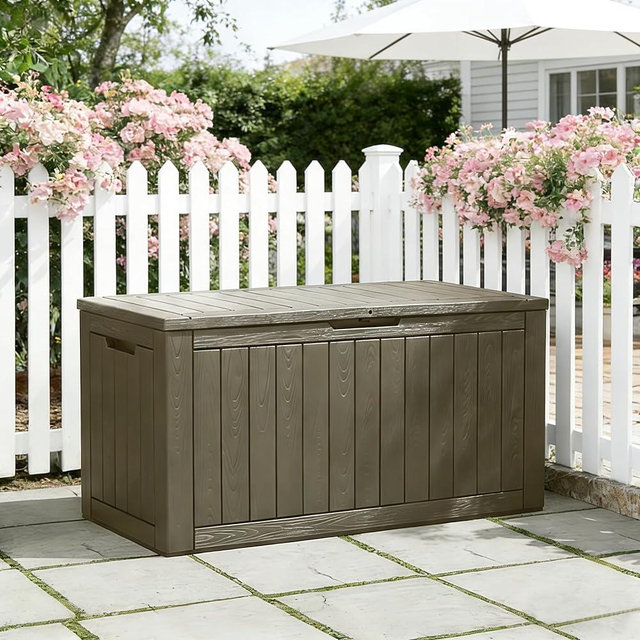NBYSGO Oudoor Storage Deck Boxes Waterproof, Waterproof and UV Resistant Outdoor Storage Box Lockable Lid for Delivery Box, Indoor, Garden Tools, Pool Supplies, Patio (Grey, 110 Gallon)