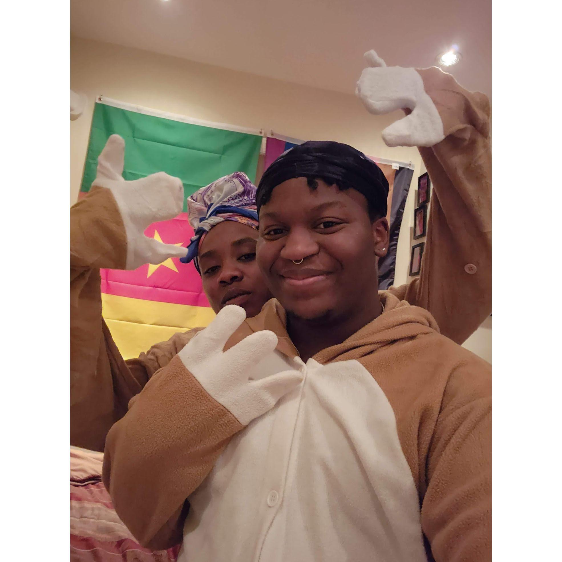 Our matching sloth onesies