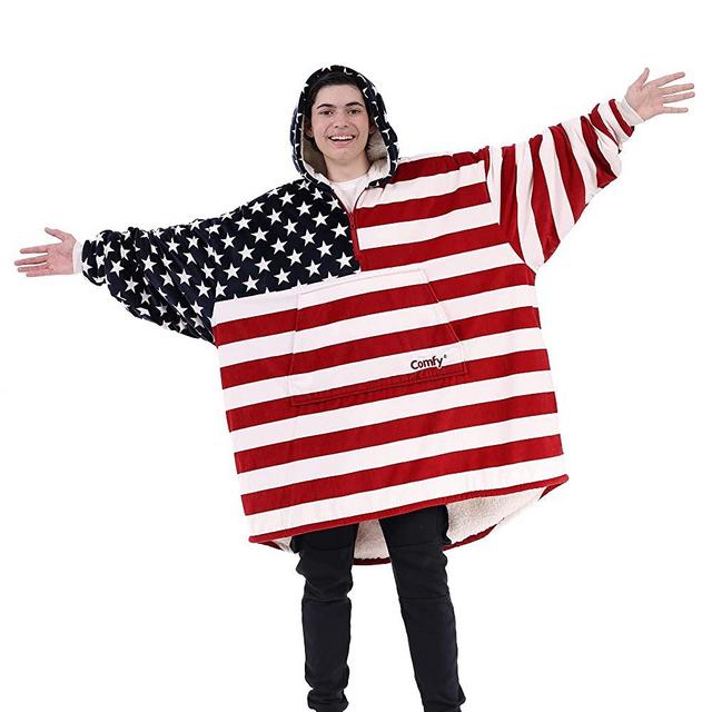 THE COMFY Original Quarter Zip | Oversized Microfiber & Sherpa Wearable Blanket with Zipper, Seen On Shark Tank, One Size Fits All (Stars and Stripes)