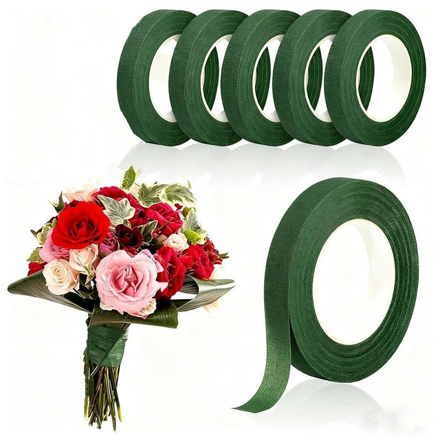 6 Rolls Floral Tape, 0.472 in Wide Flower Tape,Plant Tape/Bouquet Accessories/Floral Tape for Fresh Flowers/Green Washi Tape/Stretching Adhesive for Flower Arrangements Supplies,Stretching to 1181 in
