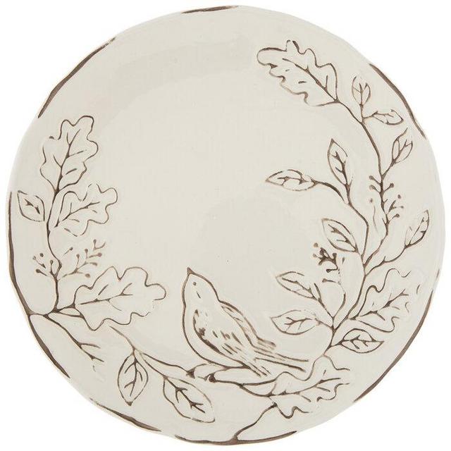 White Embossed Bird On Branches Plate