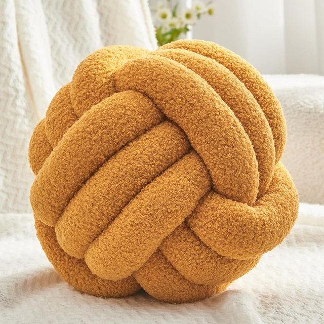 Petrella Knot Pillow Ball Round Throw Pillows Home Decor Cushion Decorative Aesthetic Throw Pillows，Lambswool Yellow 8inch