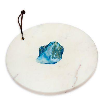 Godinger Round Marble Board with Agate Center in Blue/White