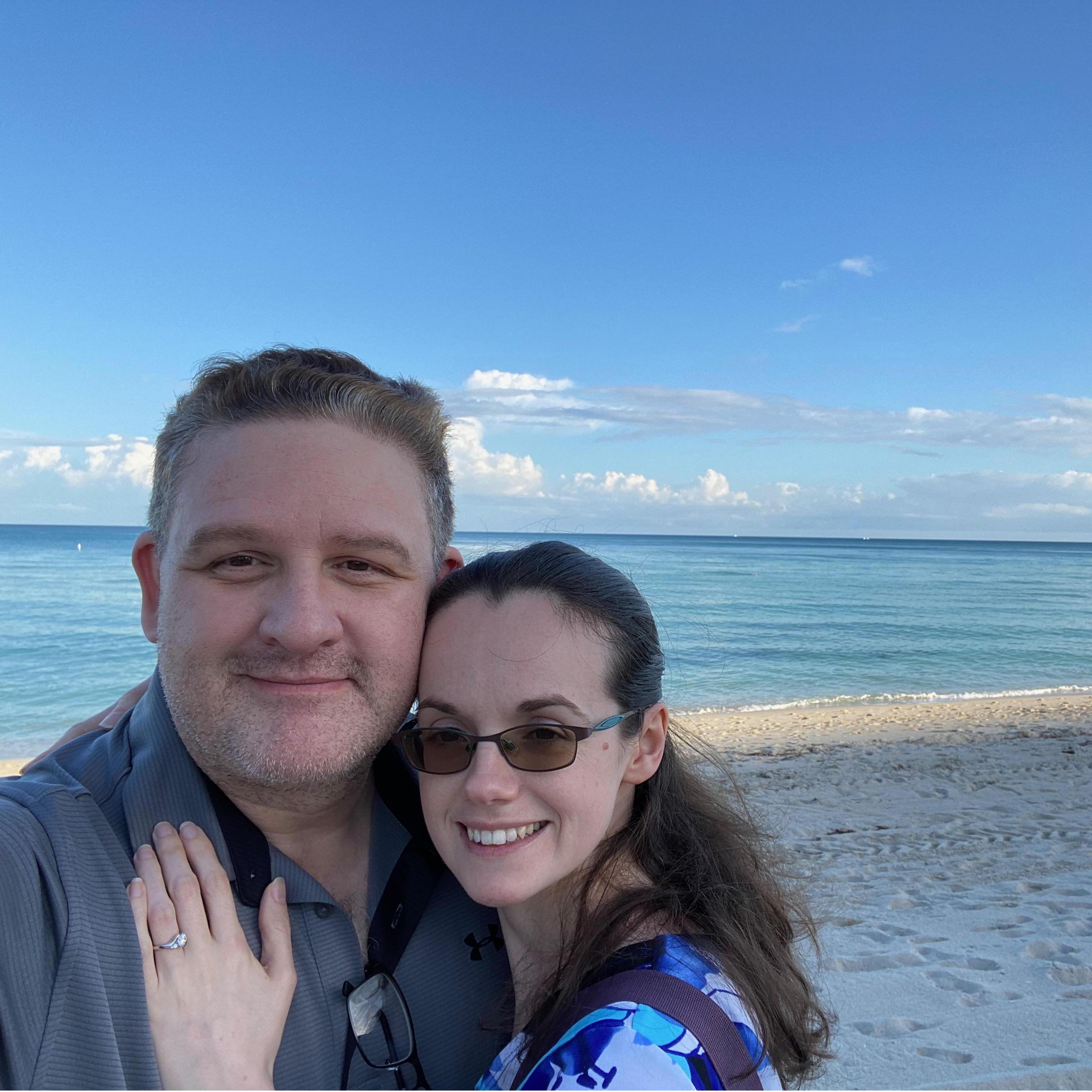 On the beach in Miami the day after he proposed
