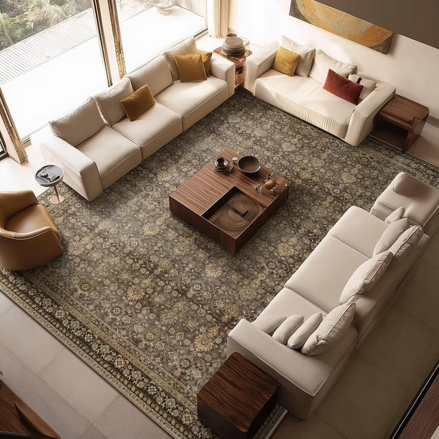 Boho Washable 10x14 Area Rugs for Living Room, Cushioned, Deep Brown | Vintage Non-slip Neutral Oriental Rugs for Bedroom Dining Room Nursery Office High Traffic Area