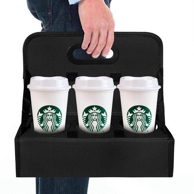 BOHEMIABY Drink Carrier with Handle Reusable, 6 Cup Portable Drink Carrier, Foldable Cup Coffee Carrier, Carry Cocktails、Safely Secures Hot and Cold Beverages-for Delivery and Take Out(Black)