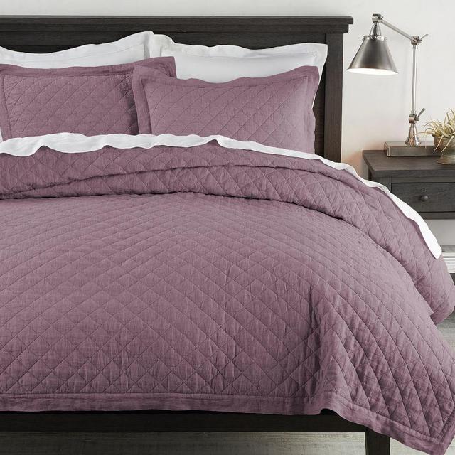 Fig Belgian Flax Linen Diamond Quilt, Full/Queen