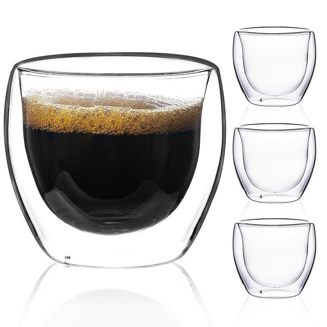 Espresso Cups Set of 4, 5 Oz(150 ml) Expresso Shots Glass Cup, Double Walled Glass Coffee Mugs,Fit for Espresso Machine and Coffee Maker, Insulated Clear Espresso Shot Glasses Cups Gifts for Man Women