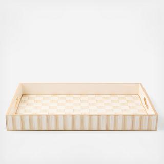 Mocha Check Wood Serving Tray