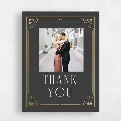 Dark Charcoal, Black Wedding Thank You - Amber Photo Foil