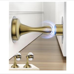 Magnetic Door Stopper for Bottom of Door Catch, Heavy Duty Magnets Door Stops Holder to Keep Door Open, No Drill Strong Adhesive & Screws, Wall & Floor Mounting Stainless Steel Doorstop 2 Pack Gold