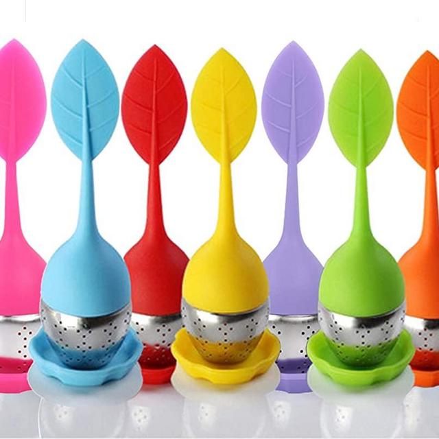 Bekith Tea Infuser - Set of 7 Silicone Handle Stainless Steel Strainer Drip Tray Included - Loose Tea Steeper - Best Tea Infuser for Loose Leaf or Herbal Tea