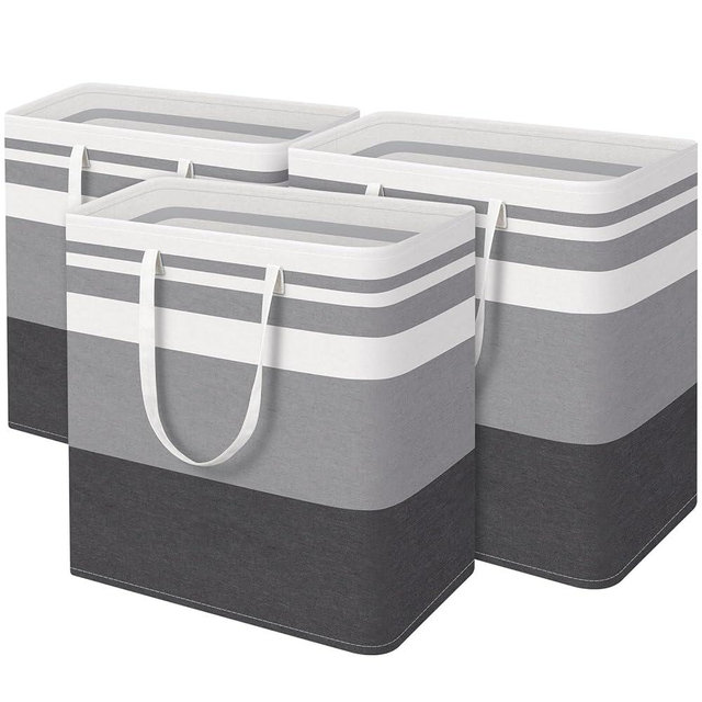 HomeHacks 3-Pack Large Laundry Basket, Waterproof, Freestanding Laundry Hamper, Collapsible Tall Clothes Hamper with Extended Handles for Clothes Toys in The Dorm and Family-(Gradient Grey, 100L)