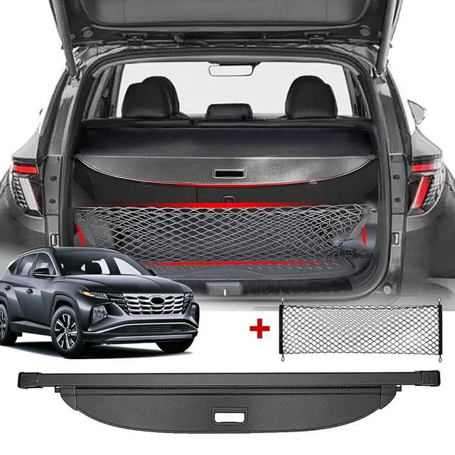 Volcaner Cargo Cover for Hyundai Tucson 2024 2025 Accessories 2023 2022(Carbon Fiber Texture),Retractable Trunk Cover Organizer Security Shielding Shade Tonneau Cover for Hyundai Tucson Accessories