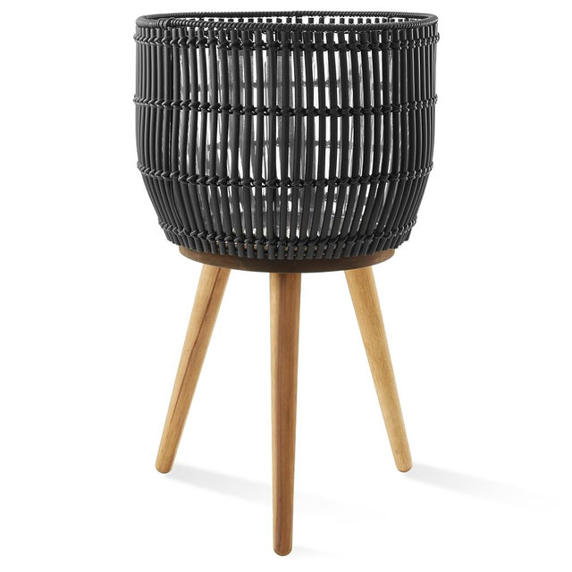 Casafield Indoor Planter with Stand, Black Floor Planter with Wood Legs, Large Plant Pot Cover with Liner for Houseplants, Flower Pots and Trees