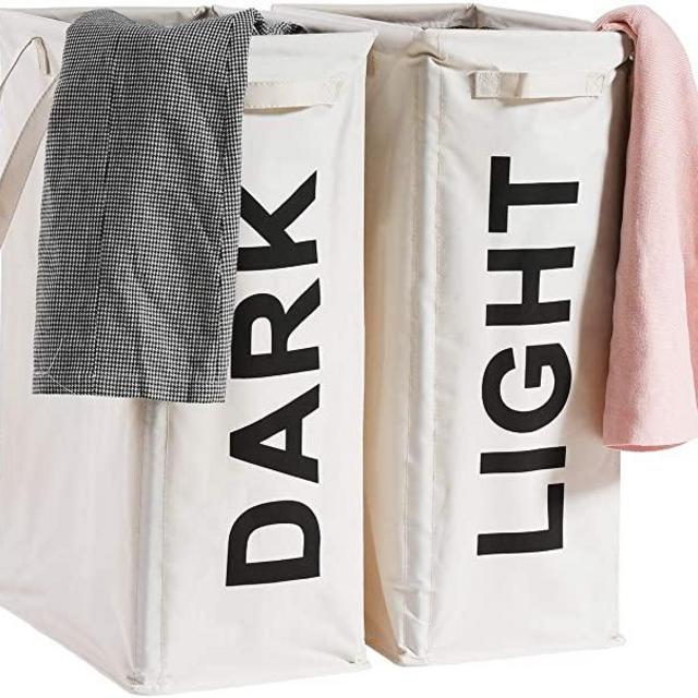 Haundry 26" Tall Slim Laundry Hamper Bag, 2Pcs/Set Lights and Darks Separator, Waterproof Large Thin Foldable Dirty Clothes Storage Basket