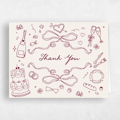 Dark Burgundy, Red Wedding Thank You - Willa Landscape